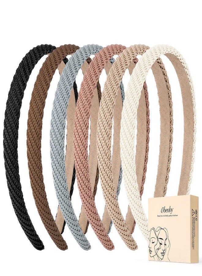obeoby 6 Pack Trendy Headbands for Women, 0.6inch Thin Knitted Hairbands for Girls Valentines Day Outfit Women's Hair Non Slip - Image 1